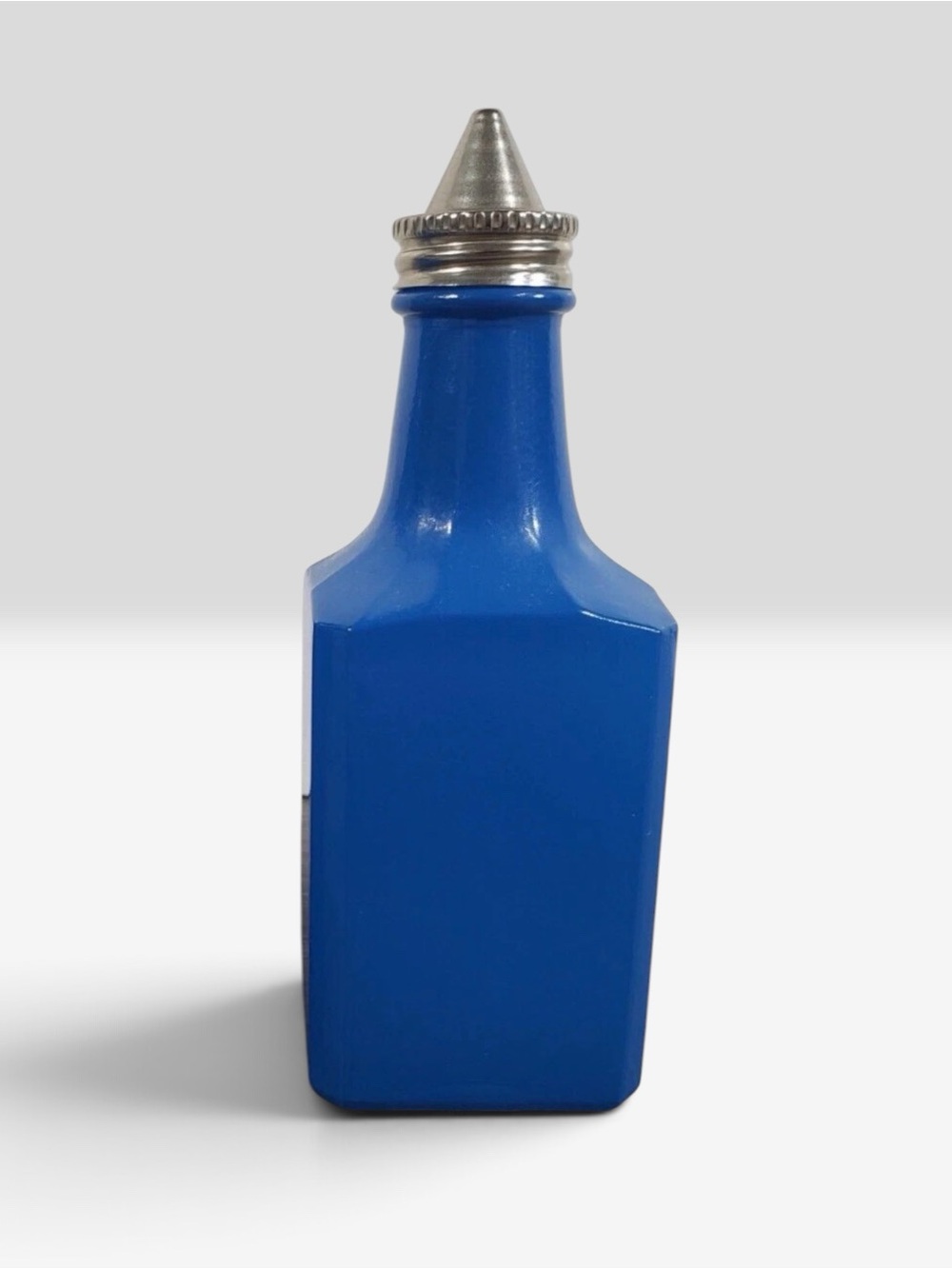 Vintage Gemco USA Blue Glass Oil & Vinegar Bottle Cruet Dispenser Metal Lid